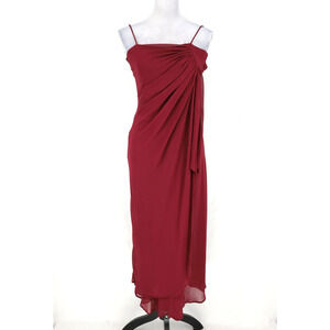 Fiesta Dress Gown Womens Small Burgundy Chiffon Ruched Lined Straps Wedding Prom